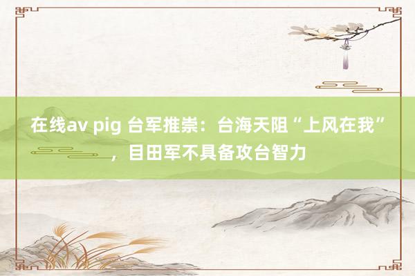 在线av pig 台军推崇：台海天阻“上风在我”，目田军不具备攻台智力