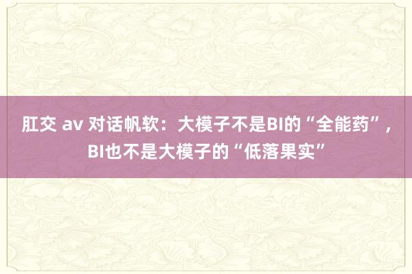 肛交 av 对话帆软：大模子不是BI的“全能药”，BI也不是大模子的“低落果实”